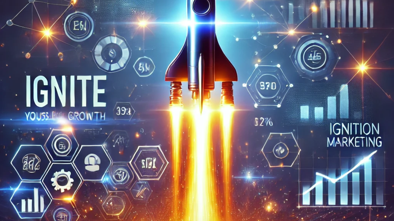 DALL·E 2024-12-16 12.44.00 - A professional and vibrant digital marketing-themed image illustrating the concept of 'Ignition Marketing.' The image features a glowing rocket launch